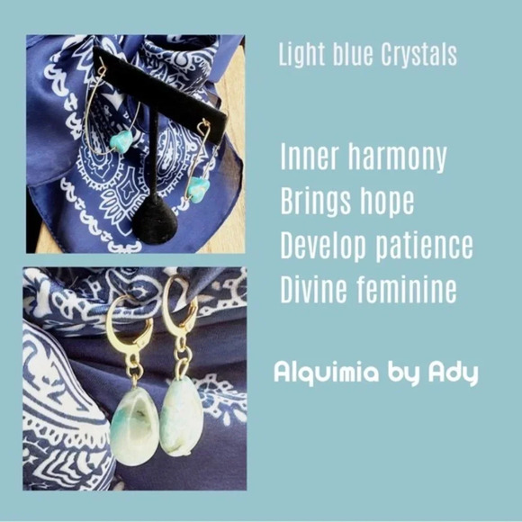 Turquoise and silver long dangle earrings/protection and peace crystal - Picture 2 of 6